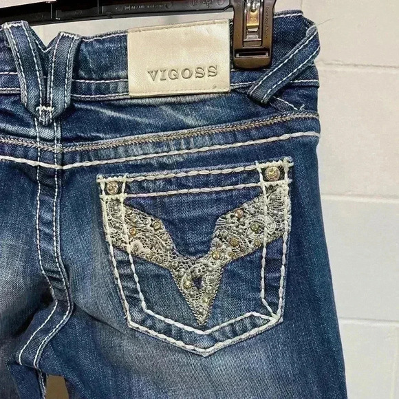 Vigoss Jr/Women's Chelsea Capri 3/4 Medium Wash Distressed Embroidered Western - Picture 7 of 10